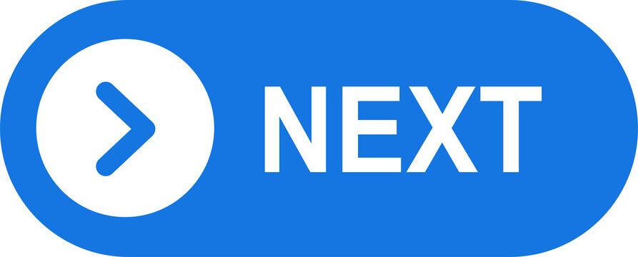 Next Button PNG with Blue Rounded Shape, White Text and Right Arrow Icon, Website Navigation Control, Isolated on Transparent Background