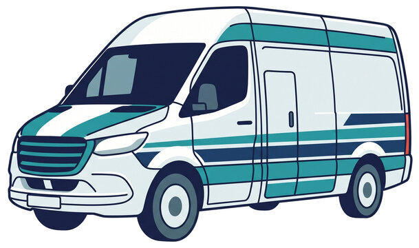 Teal And White Sprinter Van Ambulance Illustration Vector