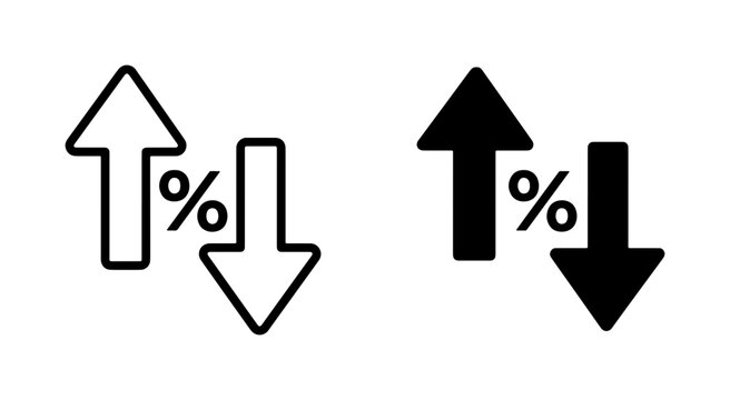 Percentage Arrows Icon Set: Up and Down, Growth and Decline, Financial Trends, Vector Graphics