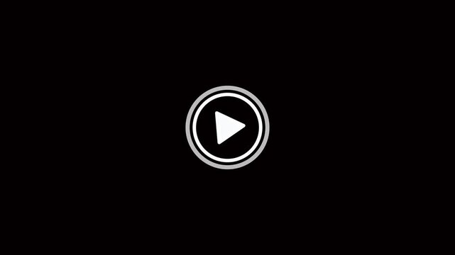 Minimalist white video play button icon on a black background 4k video animation.