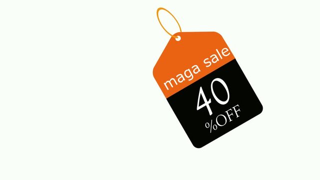 Sale tag banner hanging 4k animation 40% off or discount banner had animation sale tag animation with alpha channels, and sale banner animation with space for text isolated with white background4k