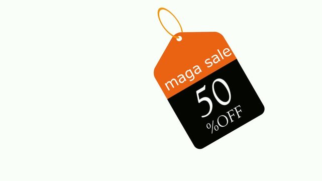 Sale tag banner hanging 4k animation 50% off or discount banner had animation sale tag animation with white background, and sale banner animation with space for text Hanjin Sale Tag Banner 4K 