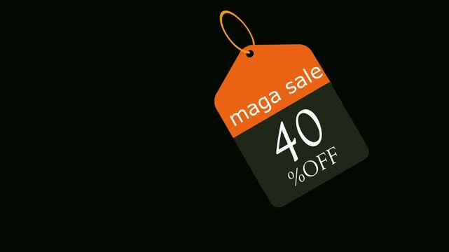 Sale tag banner hanging 4k animation 40% off or discount banner had animation sale tag animation with alpha channels, and sale banner animation with space for text with black background4k