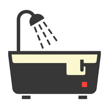 Shower head with water droplets in bathtub, bathroom icon