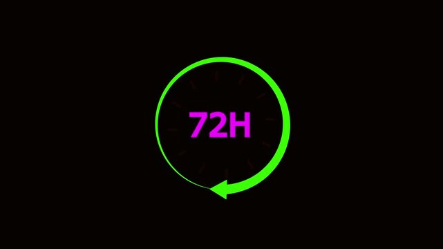 72 hours clock or time icon animation. Animation on black background. 4K video