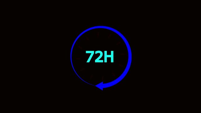 72 hours clock or time icon animation. animation with black background. 