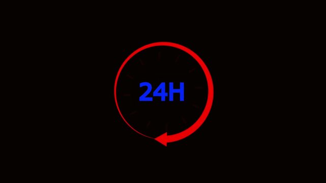 24 hours clock or time icon animation. 24 hours day 4k video animation .