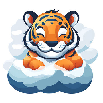 Tiger Flat Vector Illustration, Cute Wildlife Animal Cartoon Icon Isolated on White Background