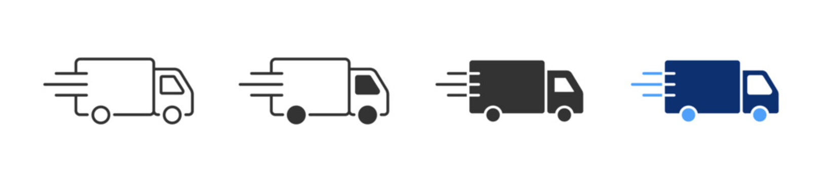 Fast truck icon. Speed and transportation symbol. Simple pictogram for rapid delivery, logistics, freight, shipping, cargo, transportation and commercial vehicle vector design