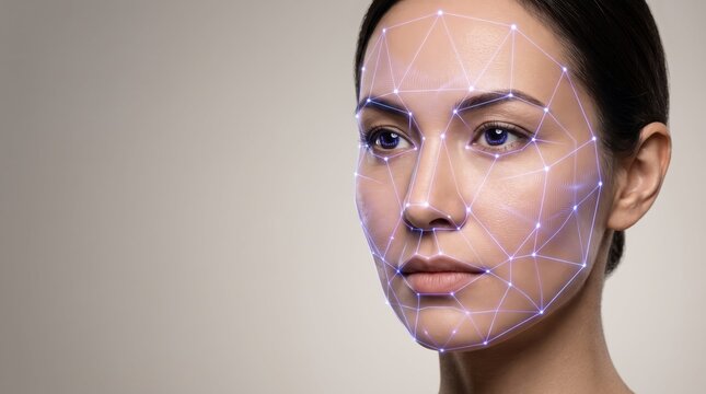 Facial recognition technology on a woman's face