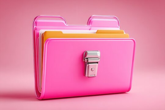 Pink file folder with metal clasp on pink background