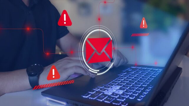 Suspect emails alert spam virus message caution sign for notification on internet threat security. Harmful, junk mail and Trash, Spam email pop up warning.
