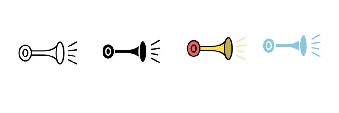 Bicycle Horn and Air Horn Icon Set for Vehicle, Sound, and Interface Vector Illustration