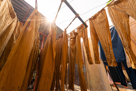 Backlit trousers drying at Dhobi Ghat in Mumbai