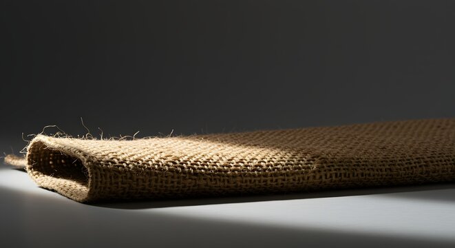 Natural jute burlap fabric texture folded on gray background with eco friendly material background