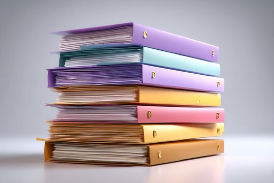 Stack of colorful binders with papers in office