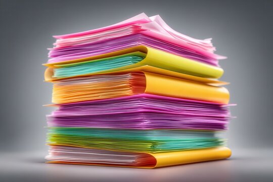 Stack of colorful paper files in studio lighting