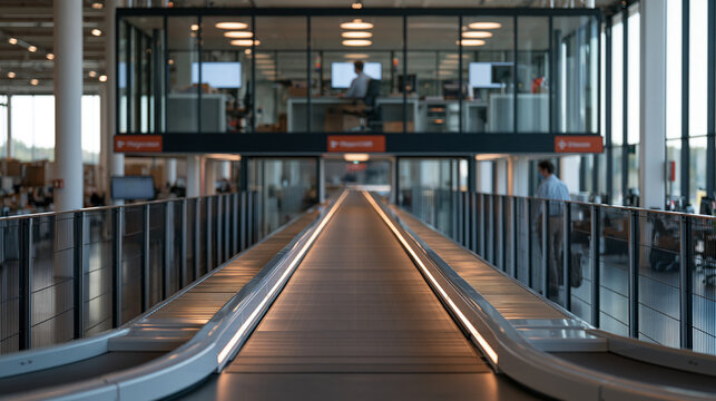 Symmetrical view down a long tunnel-like automated warehouse conveyor system where a Dutch logistics engineer monitors package sorting rates and diversion errors from an elevated