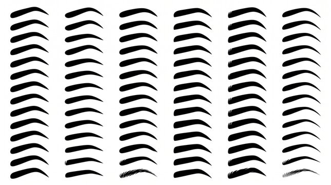 Various Eyebrow Shapes Set for Permanent Makeup and Microblading Training Vector Silhouette Templates for Professional Brow Mapping