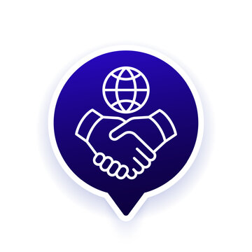 international cooperation icon with handshake, line design