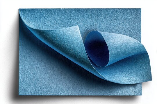 Blue textured paper sheet curving with soft studio lighting