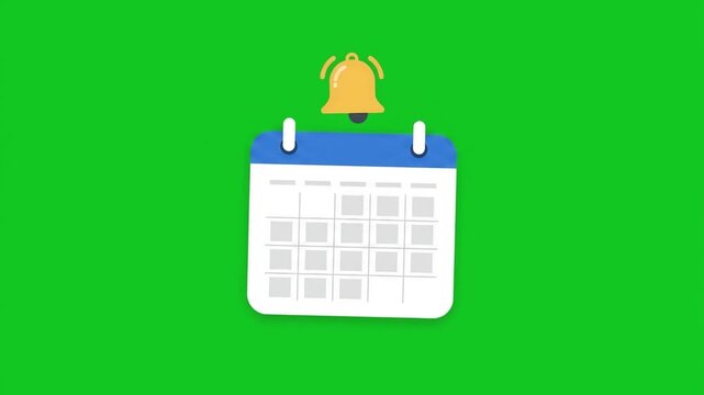Animated Calendar Icon with Alarm Bell on Bright Green Background Showing Reminder