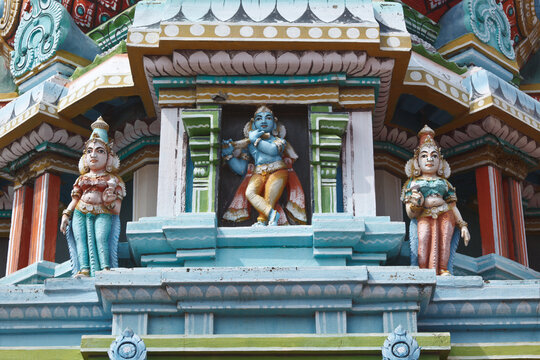 Old Sculptures on Hindu temple gopura (tower)