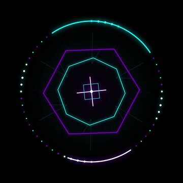 Abstract neon glowing geometric circle hud interface element motion video