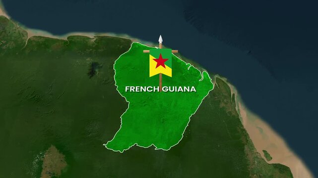 French Guiana map motion graphic animation with national flag element
