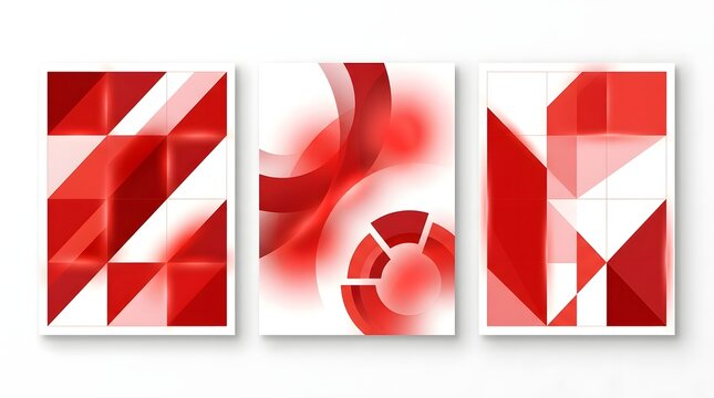 Minimalist Red Abstract Geometric Shapes Design Layouts Set for Corporate Posters