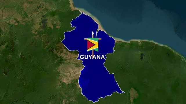 Guyana map country shape with national flag motion video overlay