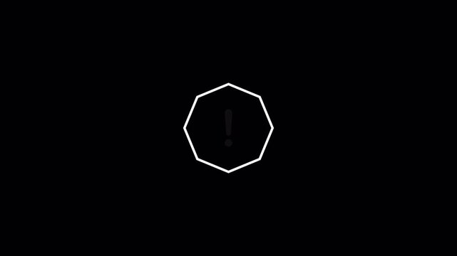 Alert warning sign Exclamation symbol, danger signal icon, Blinking warning triangle animation with alpha channel with transparent background.
