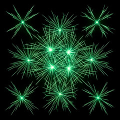 Fototapeta premium Green Fireworks Bursting in Night Sky Festive Celebration Display