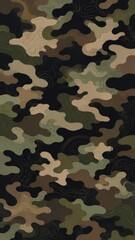 Fototapeta premium Woodland camouflage pattern with topographic contour lines in olive, green, brown, tan and black