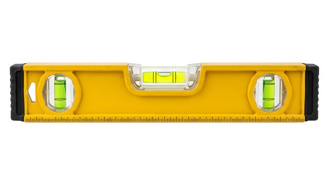 Yellow spirit level with bubble vials for construction