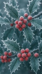 Obraz premium Frosted holly berries winter mobile wallpaper