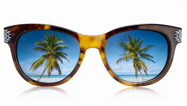 tropical pineapple sunglasses with palm tree reflection cut out