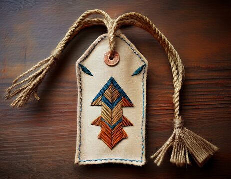 ai generated image of handmade fabric tag with arrow pattern and rustic string tie