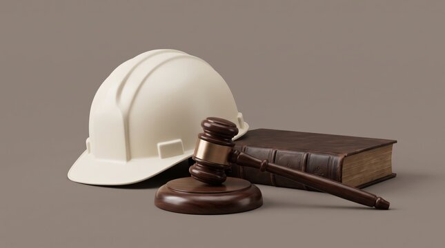 law and construction with gavel and hard hat