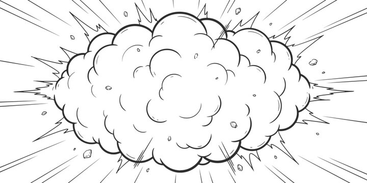 Comic Smoke Burst Vector Set. Cartoon Explosion Cloud Outline. Black and White Impact Effect Illustration. Manga Action Symbol. Coloring Book Page Design.