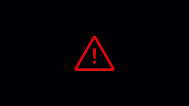 Alert warning sign Exclamation symbol, danger signal icon, Blinking warning triangle animation with alpha channel with transparent background.

