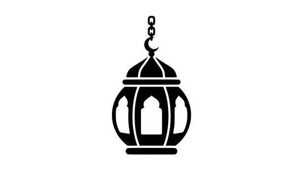 Ramadan fanous lantern black silhouette icon with crescent for Islamic celebration vector