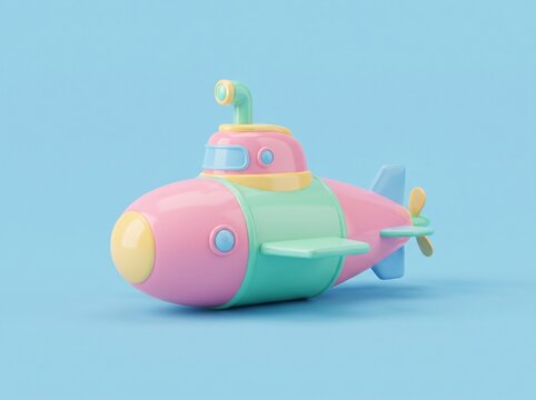 Colorful cute submarine on a light blue background