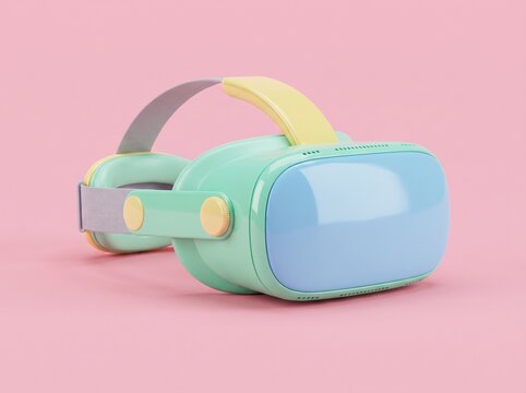 Pastel colored virtual reality headset with a soft pink background