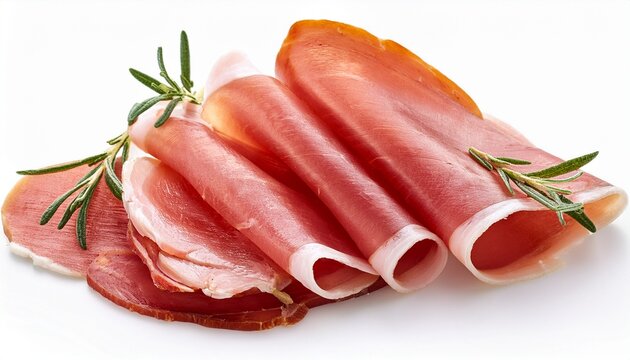 premium sliced cured ham jamon prosciutto isolated on white background