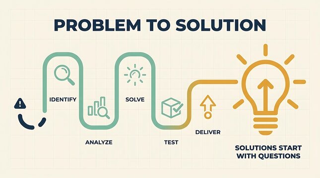 Problem solving process illustrated with question driven steps