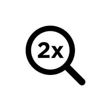 double zoom icon isolated on white, double zoom search icon isolated on white, 2x zoom magnifying glass icon, 2x magnification symbol black and white, zoom in 2x magnifier icon