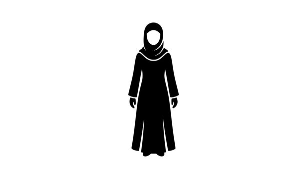 Muslim woman wearing hijab and abaya black silhouette Islamic vector icon