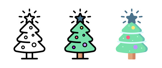 Fototapeta premium Christmas tree icon set with colorful decorations and lights