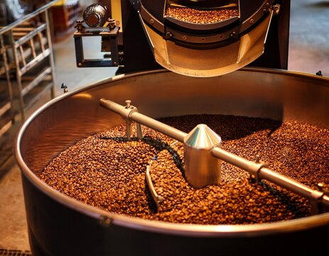 coffee beans being roasted in a commercial coffee roaster boquete panama central america